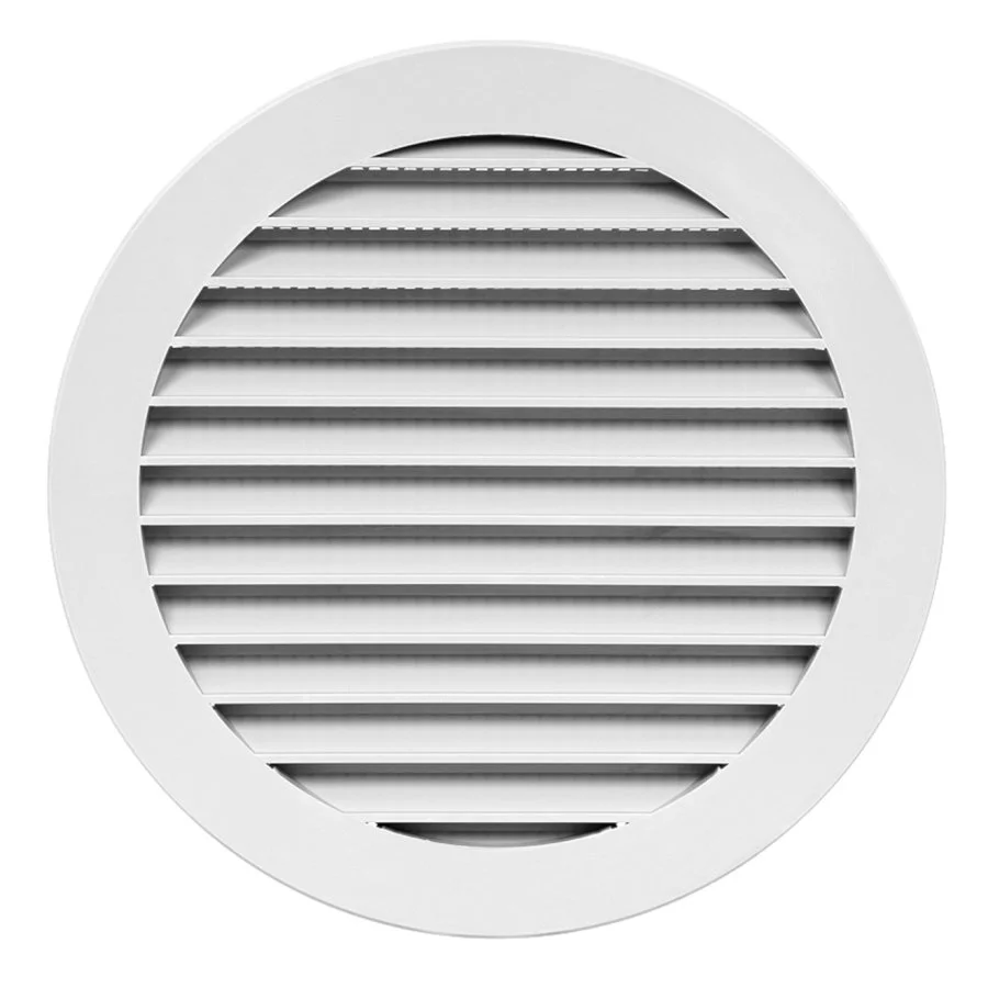 Ventilationsgaller runt i plast med insektsnät