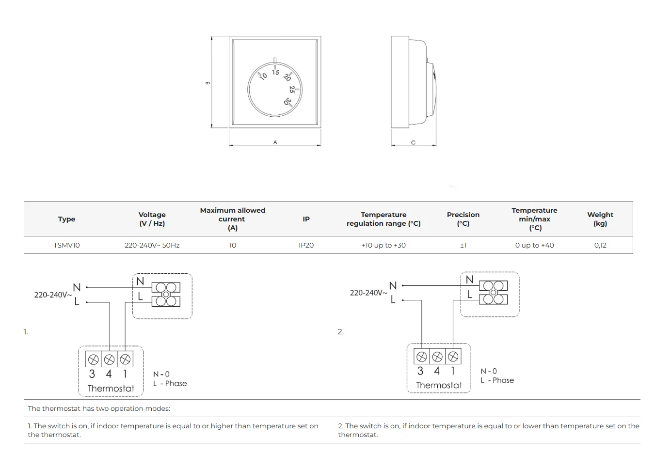 Rumstermostat TSMV10 10–30 °C